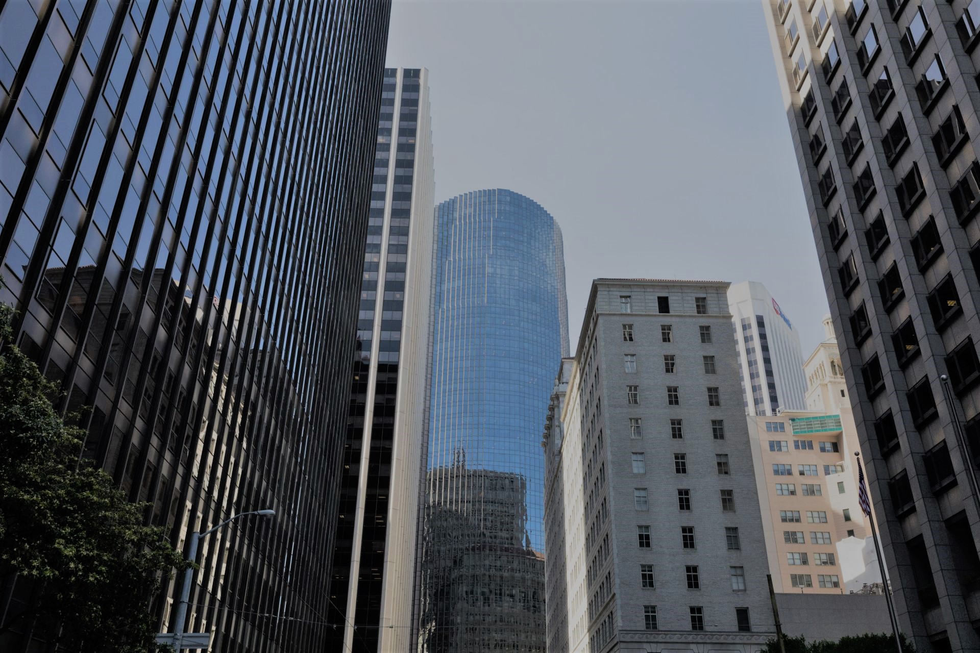 Picture of office buildings from street view.